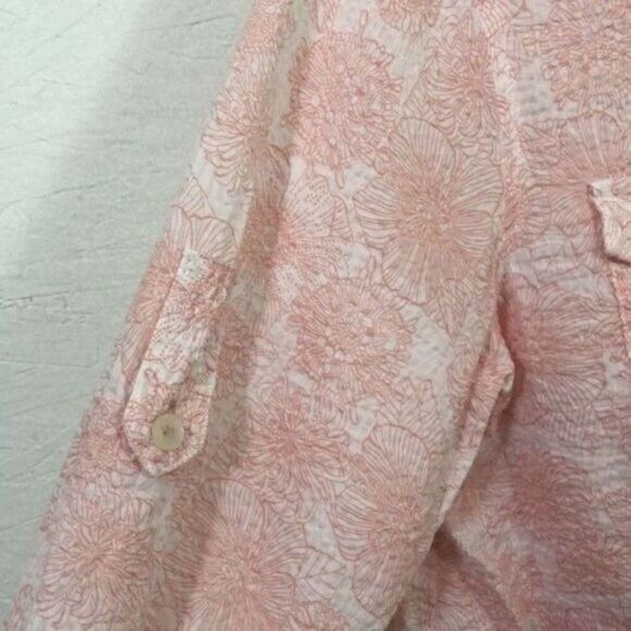 Floral Print Button Down Shirt 3/4 Sleeve Career Casual Blouse - Picture 3 of 14